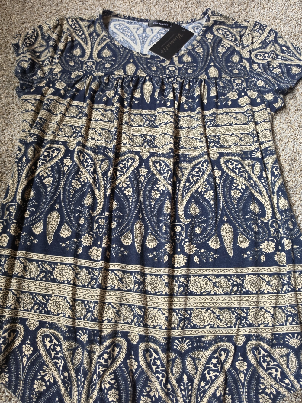 Venezia Navy and Gold Paisley Short-Sleeve Tunic - Picture 2 of 5